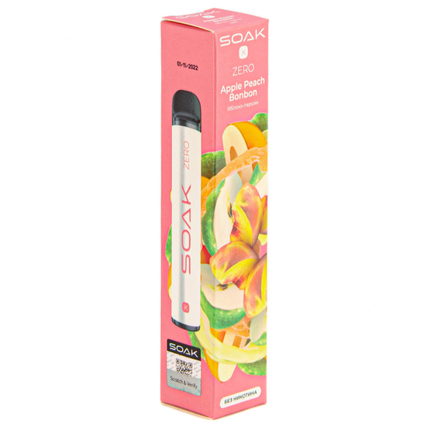 SOAK X ZERO Apple peach bonbon 1500 затяжек (без никотина) в Нижнем Новгороде