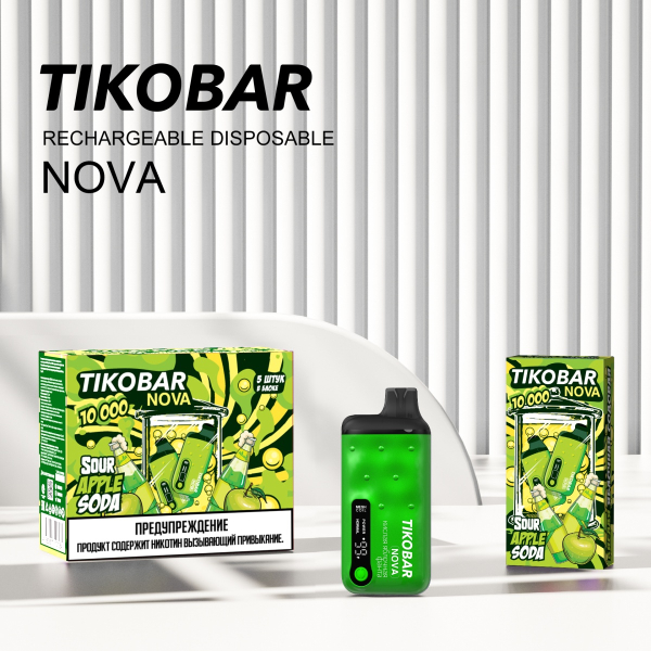 Электронка Tikobar Nova Кислая Яблочная Содовая 10000 Затяжек в Нижнем Новгороде